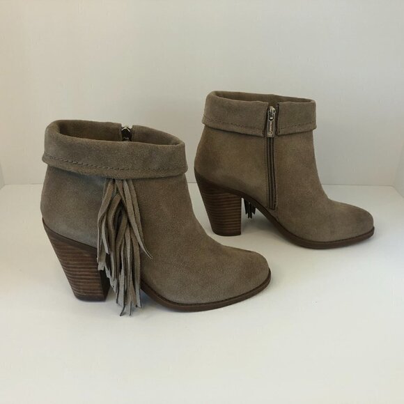 Jessica Simpson Callaghan Ankle Boots Suede Fringe Heeled  Zipper Booties Size 7 - Picture 7 of 14